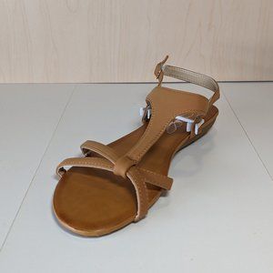 Love Image Women Open Toe T-Strap Faux Leather Summer Sandals - Camel - Size 7